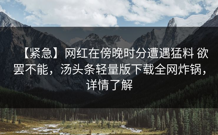 【紧急】网红在傍晚时分遭遇猛料 欲罢不能，汤头条轻量版下载全网炸锅，详情了解