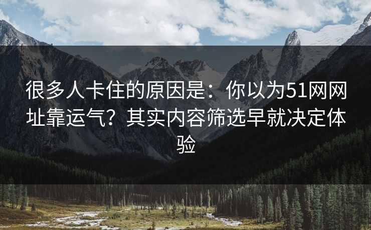 很多人卡住的原因是：你以为51网网址靠运气？其实内容筛选早就决定体验